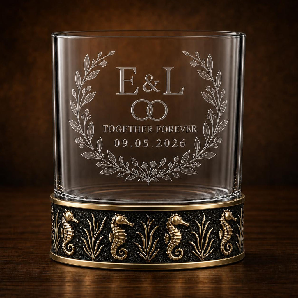 Personalized Seahorse Whiskey Glass – Custom Etched Old Fashioned Glass, 10 oz