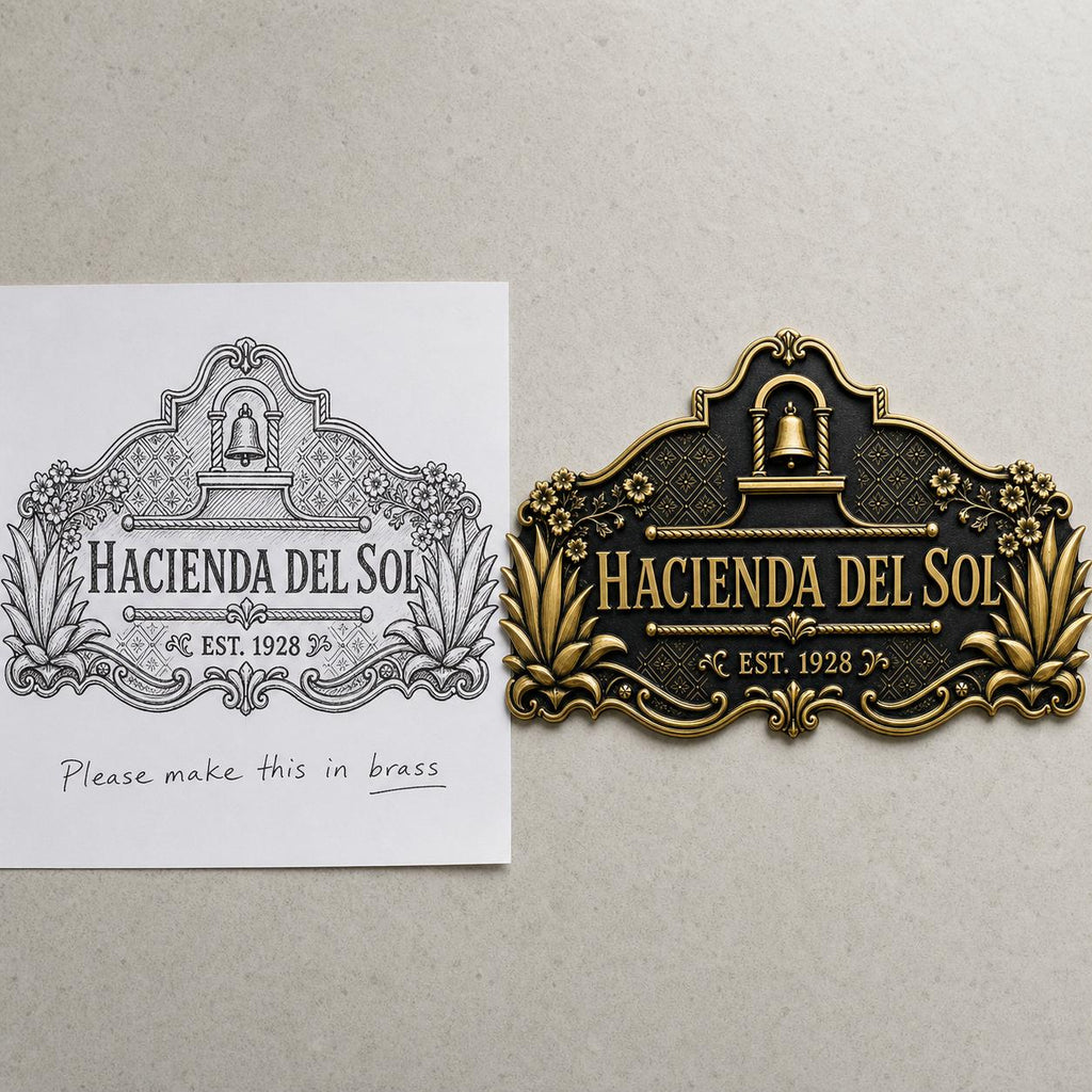 Personalized Antique Brass House Name Plaque | Spanish Style Address Sign