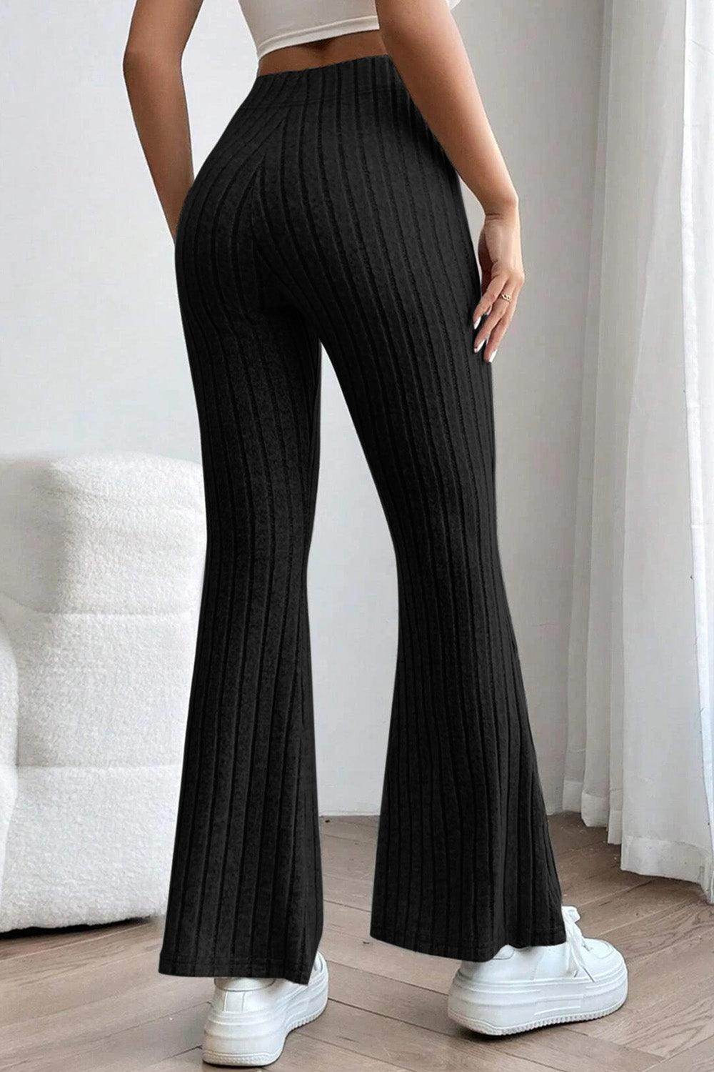 Basic Bae Full Size Ribbed High Waist Flare Pants for Women - n/a at Dealshubindia