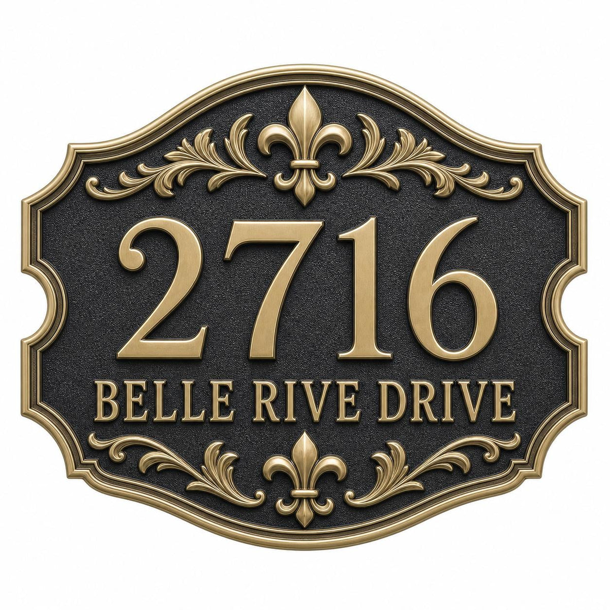 Personalized Address Plaque – Antique Brass Fleur-de-Lis Cartouche