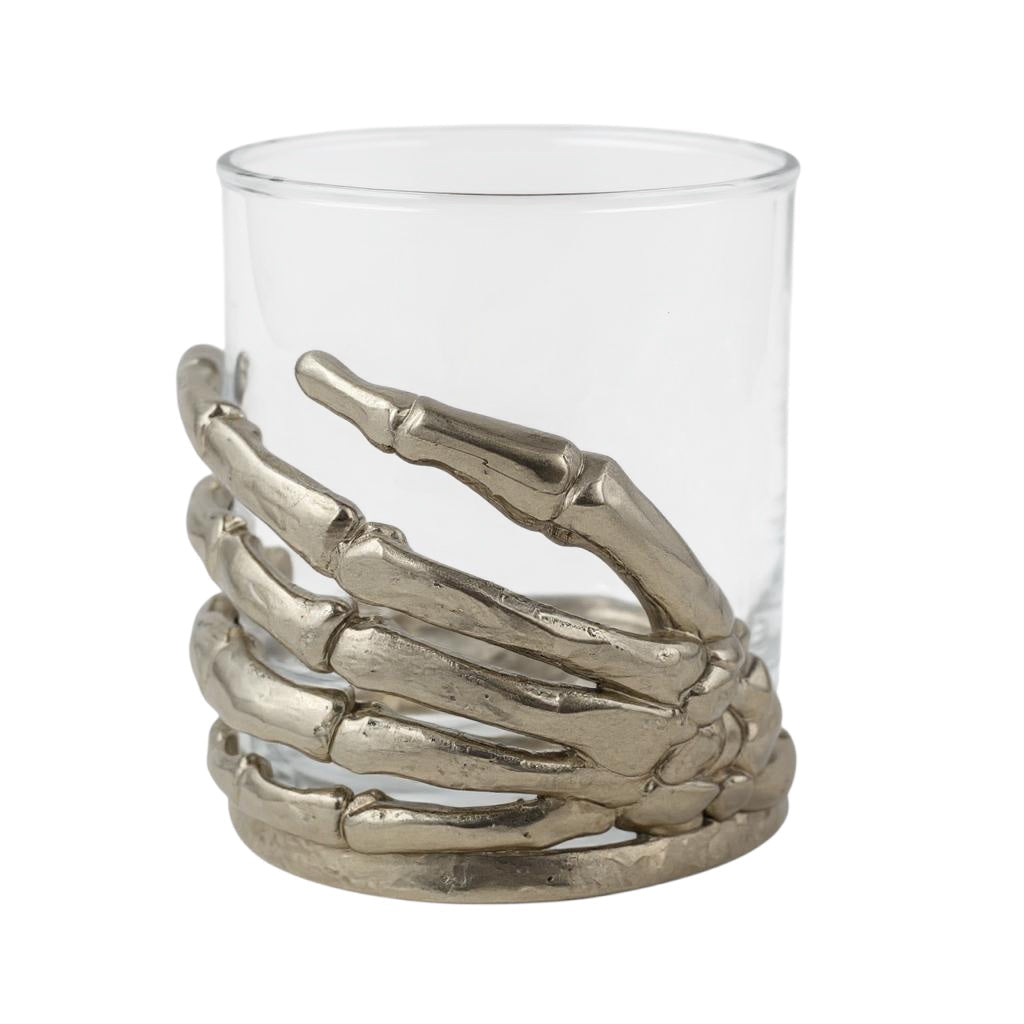 Skeleton Hand Whiskey Glasses | Set of 1 or 2 | Juice Glasses | Drinkware | Statement Barware | Halloween Glasses | Gold, Silver or Antique Finish