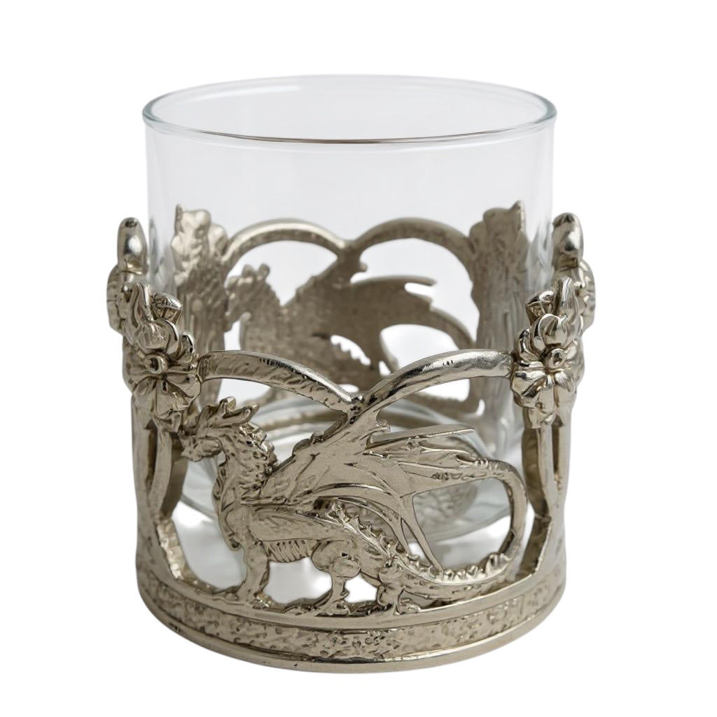 Crown Dragon Whiskey Glasses | Set of 1 or 2 | Juice Glasses | Drinkware | Statement Barware | Gold, Silver or Antique Finish