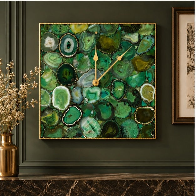 Light Green Agate Wall Clock | Square
