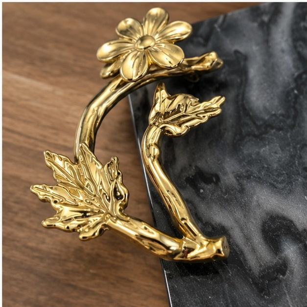 Black Marble Tray with Gilded Floral Handles