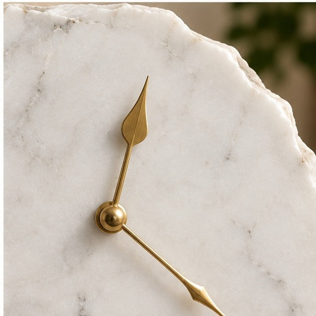 Hand Chipped Large Irregular White Marble Desk/Wall Clock