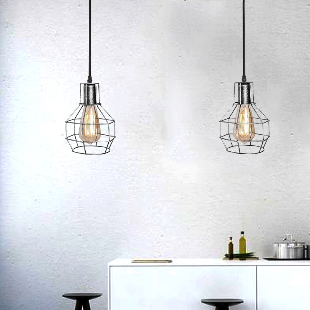 Brushed Silver Nest Cage Retro Industrial 2 Way Indoor Ceiling Pendant Chandelier Hanging Light Metal~3491