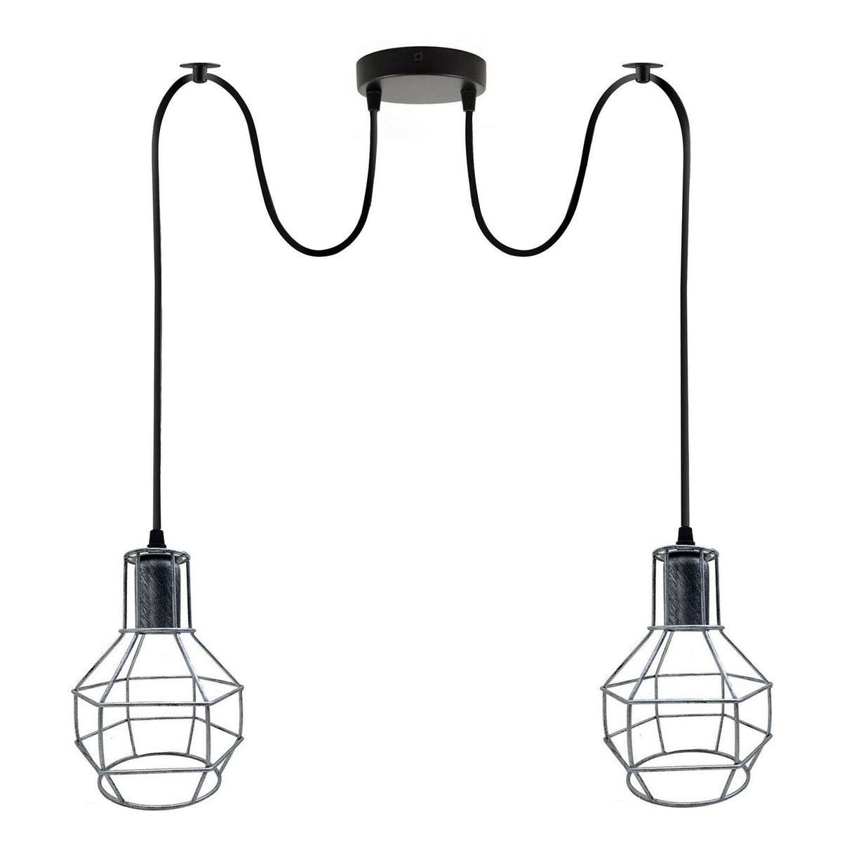Brushed Silver Nest Cage Retro Industrial 2 Way Indoor Ceiling Pendant Chandelier Hanging Light Metal~3491
