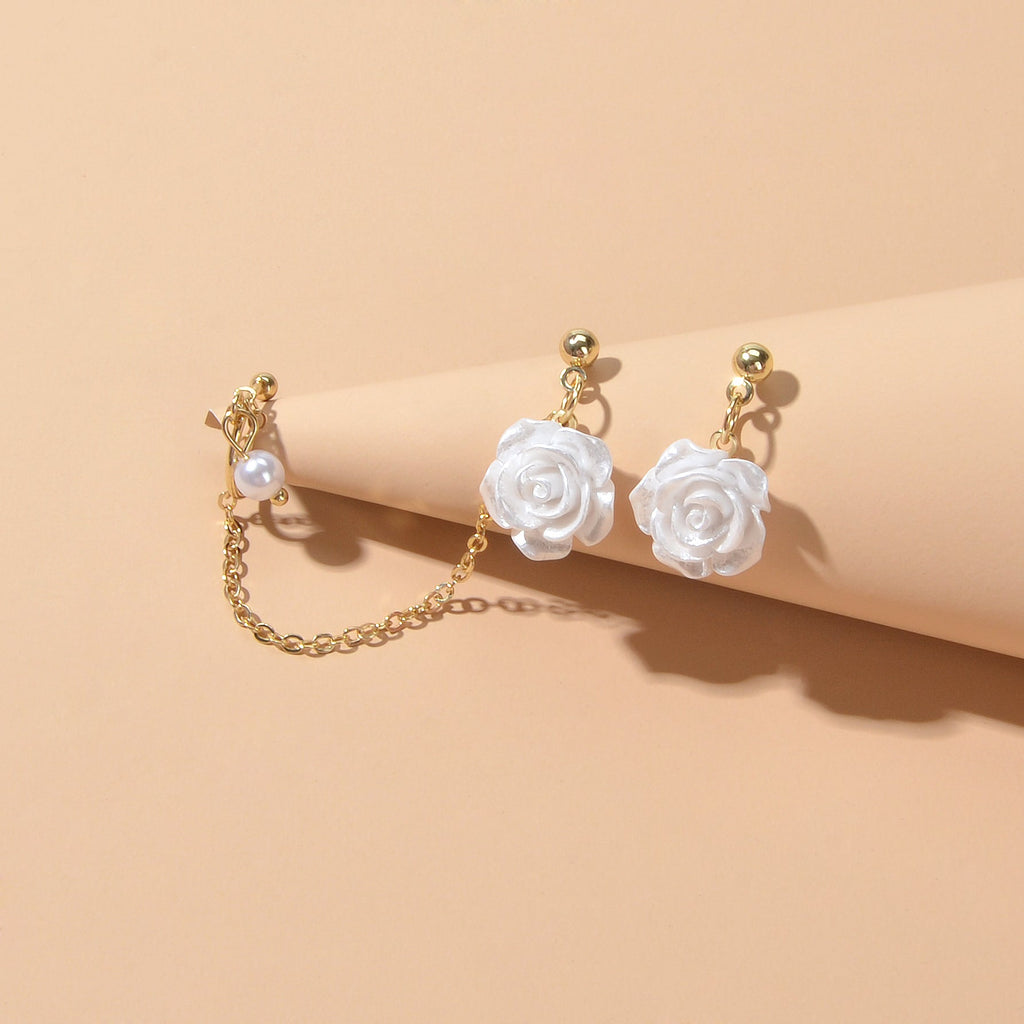 Cartilage Jewelry Pearl White Flower Ear Cuff Stud Cartilage Asymmetric Earrings