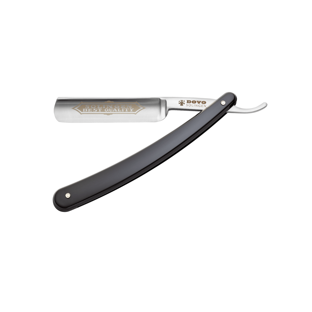 Dovo Straight Razor, "Solingen Best Quality" 5/8" Carbon Steel, Full Hollow Grind, Acrylic Black Handle