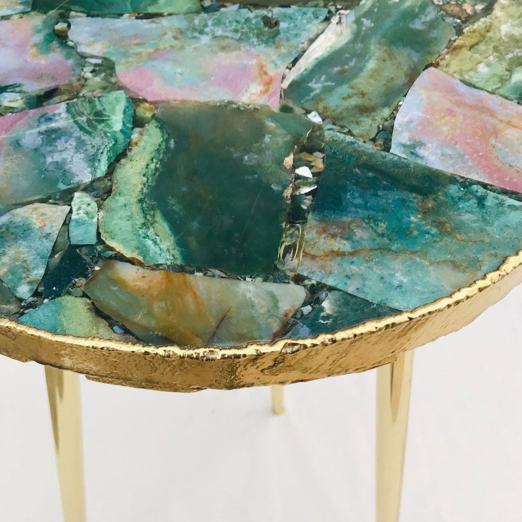 Green Agate Side Table, Round Top