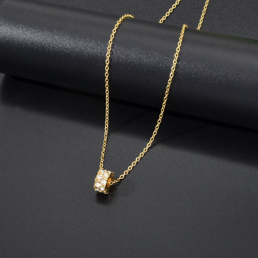 Luxurious Jewellery Gold Silver Chain Rhinestone Cylinder Necklace Accessories