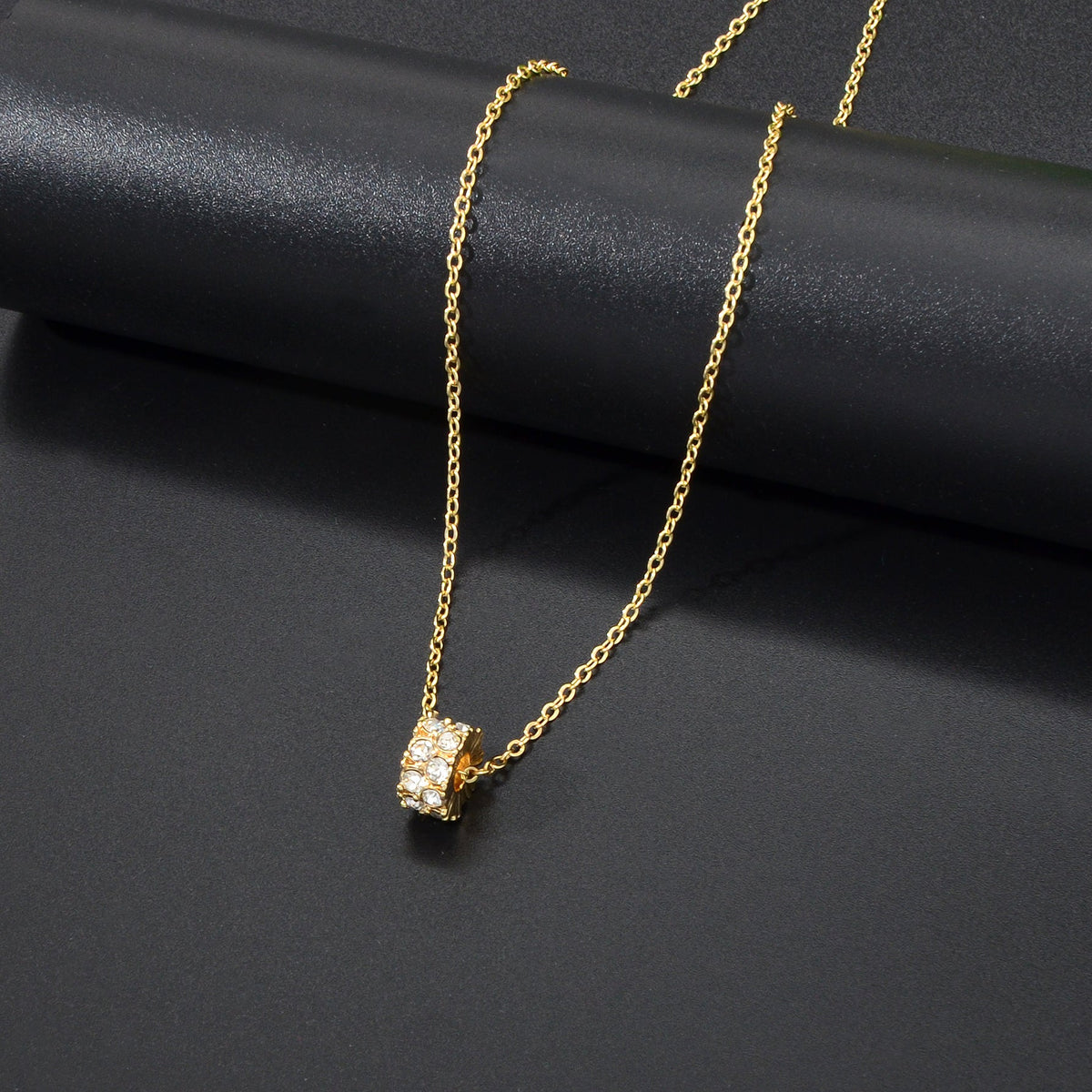 Luxurious Jewellery Gold Silver Chain Rhinestone Cylinder Necklace Accessories