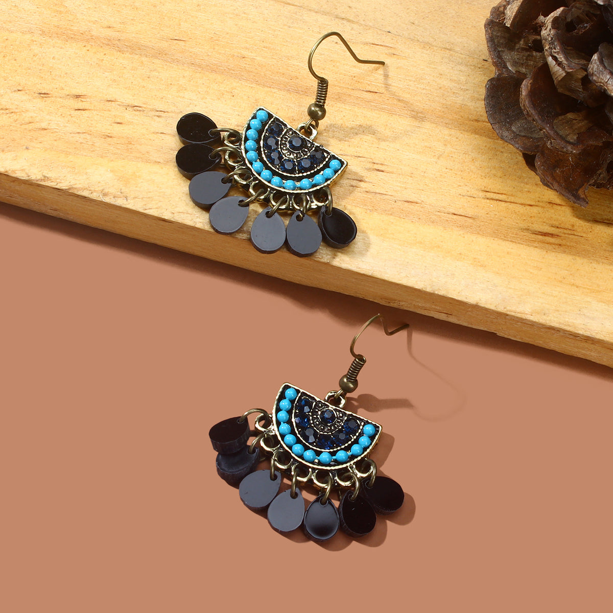 Boho Jewellery Blue Beads Sectored Water Drop Earrings Ethnic Women Accessories
