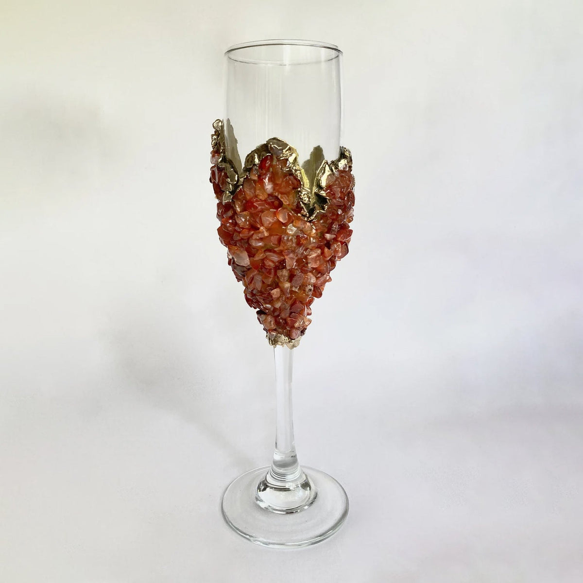 Crystal Champagne Glasses with Red Agate – Set of 1 or 2, 7 oz