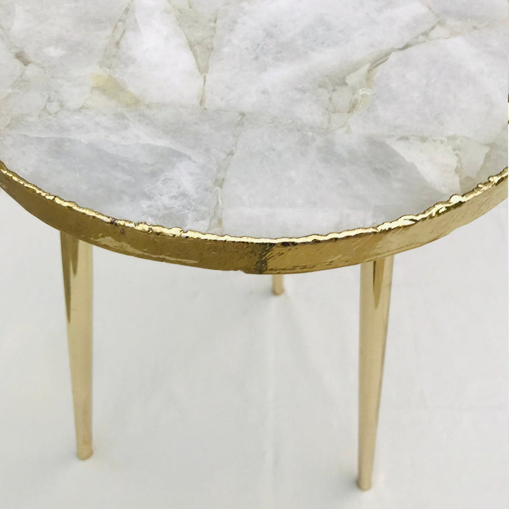 White Agate Side Table, Round Top