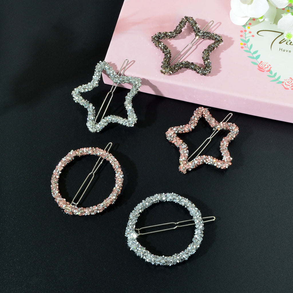 Sparkling Full Rhinestone Star Circular Hair Clip Elegant Hair Accessory Gift