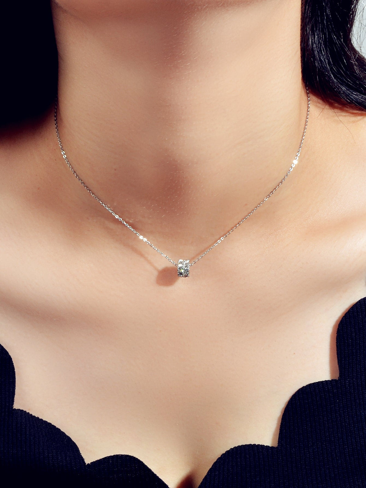Luxurious Jewellery Gold Silver Chain Rhinestone Cylinder Necklace Accessories