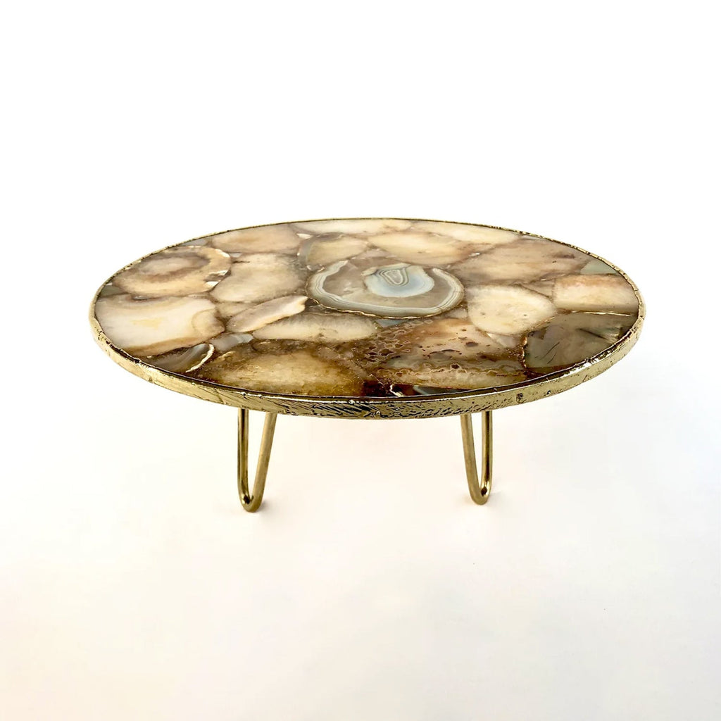 Golden Brown Agate Cake Stand/Centerpiece/Display Stand/Tray 10" Round