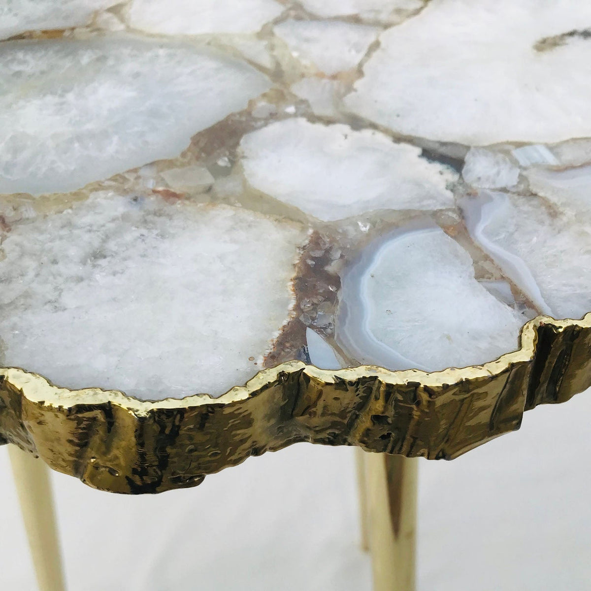 White Crystal Agate Side Table, Organic Edge