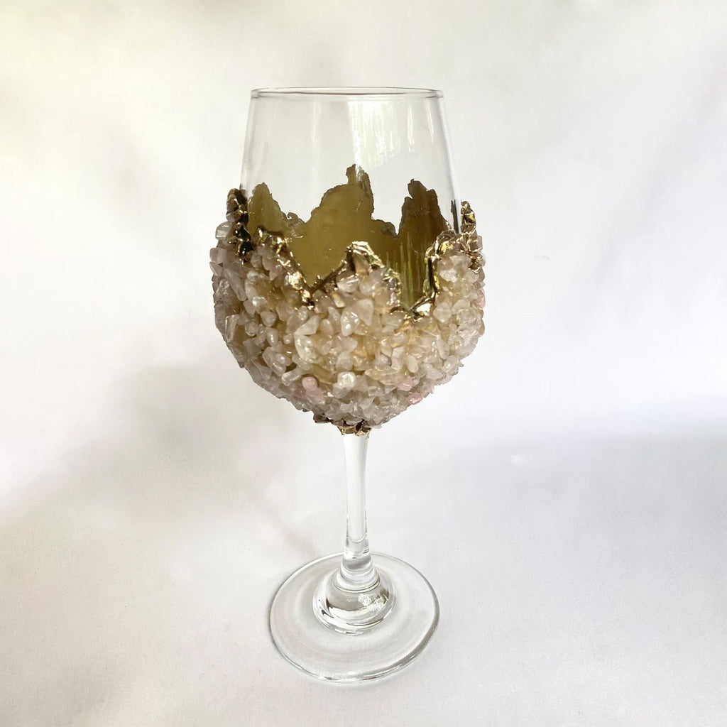 Crystal Wine Glasses with Rose Quartz Agate – Set of 1 or 2, 16 oz