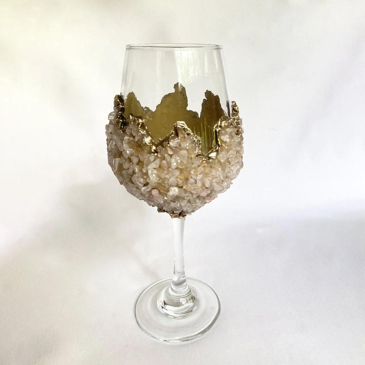 Crystal Wine Glasses with Rose Quartz Agate – Set of 1 or 2, 16 oz