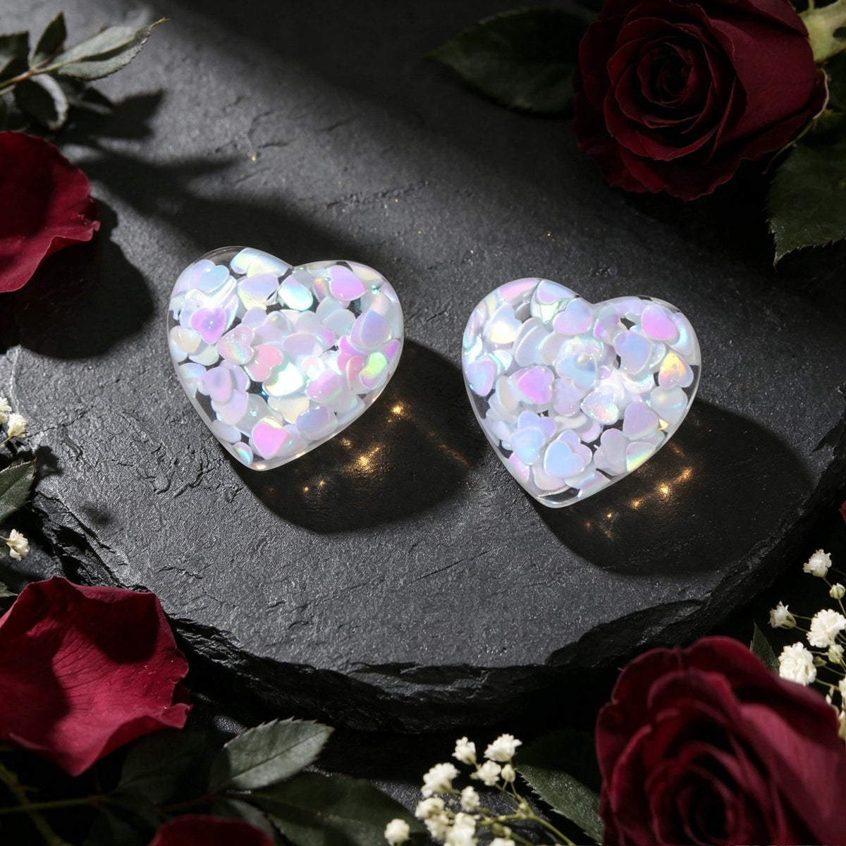 Cute Sequin Fill Heart Resin Stud Earrings Sweet Dating Party Accessories Birthday Valentine's Day Gift Jewelry