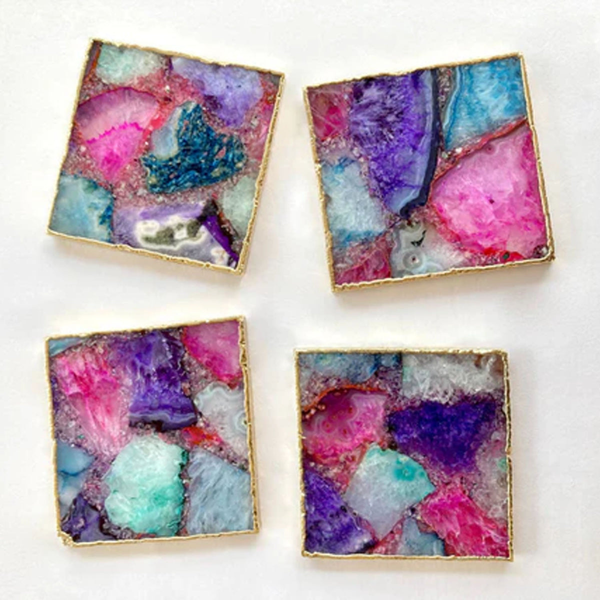Multicolored Agate Square Coasters – Set of 4