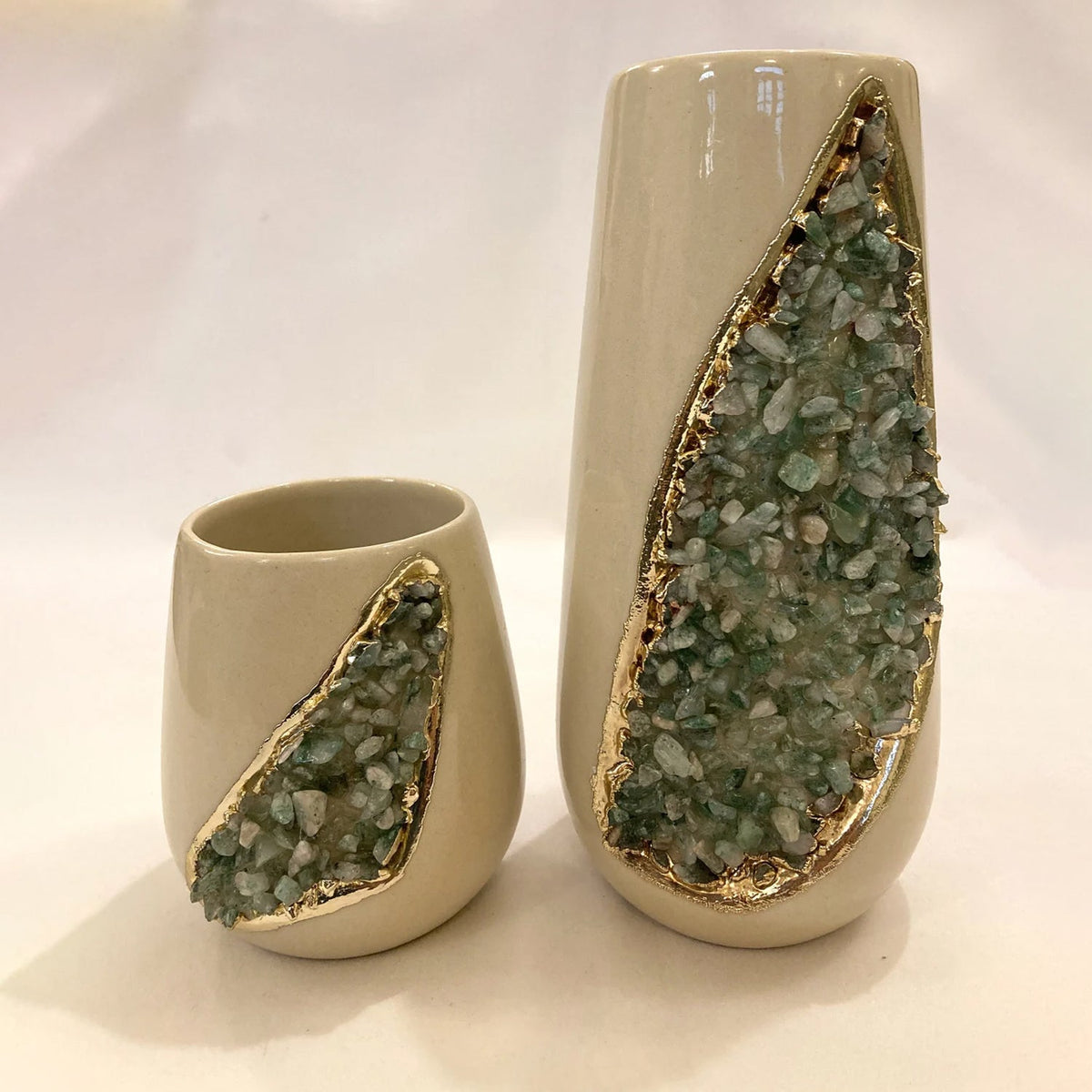 Set of 2 Cream Ceramic Vases