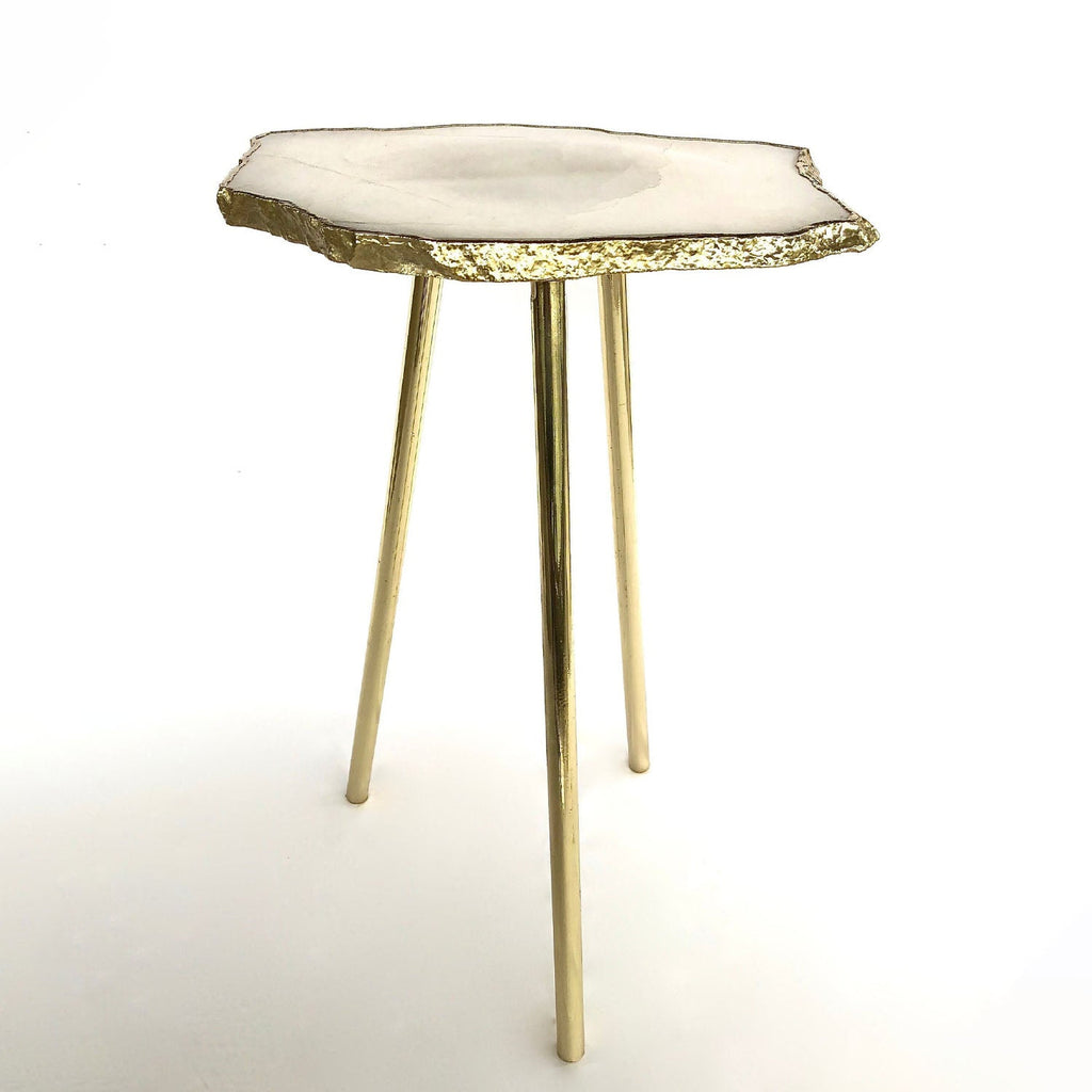 Small White Agate Side Table, 11" x 7" Organic Edge
