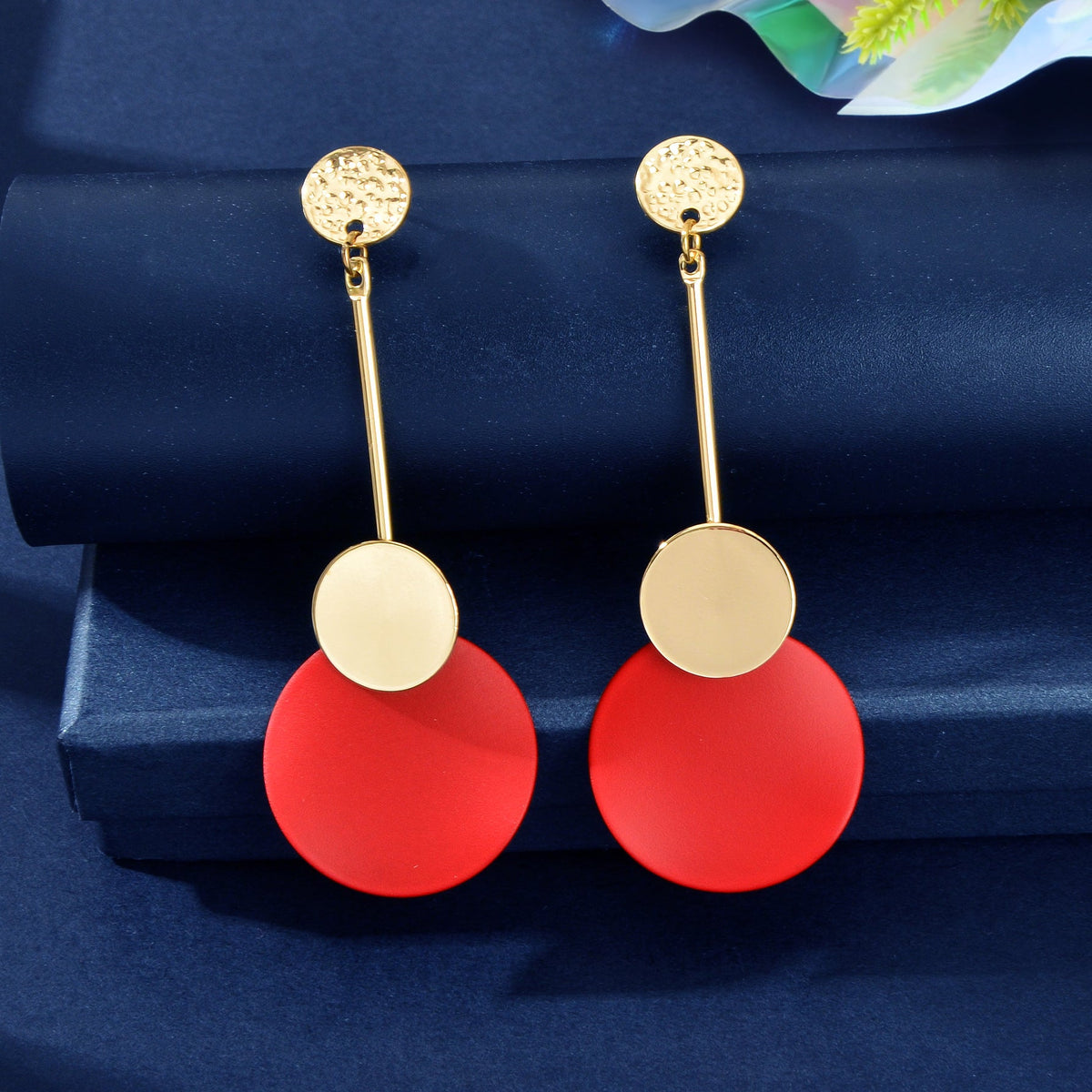 Gold Metal Red Green Geometric Chandelier Pendant Earrings for Women Teens Girls