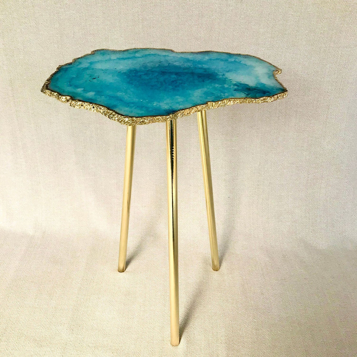 Small Blue Agate Side Table, 11" x 7" Organic Edge