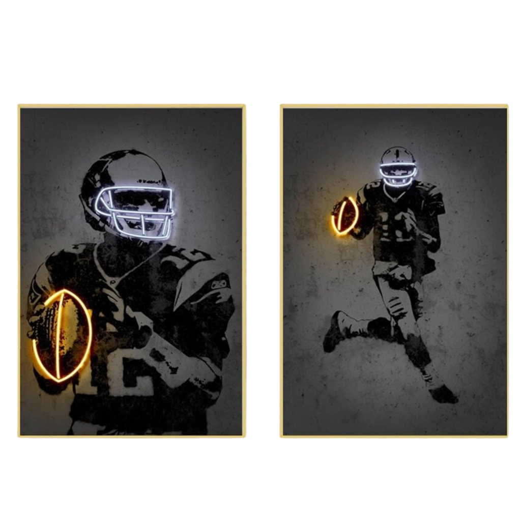 Poster Football Spieler mit Neon leuchtenden Ball und Helm als Deko Print ohne Rahmen