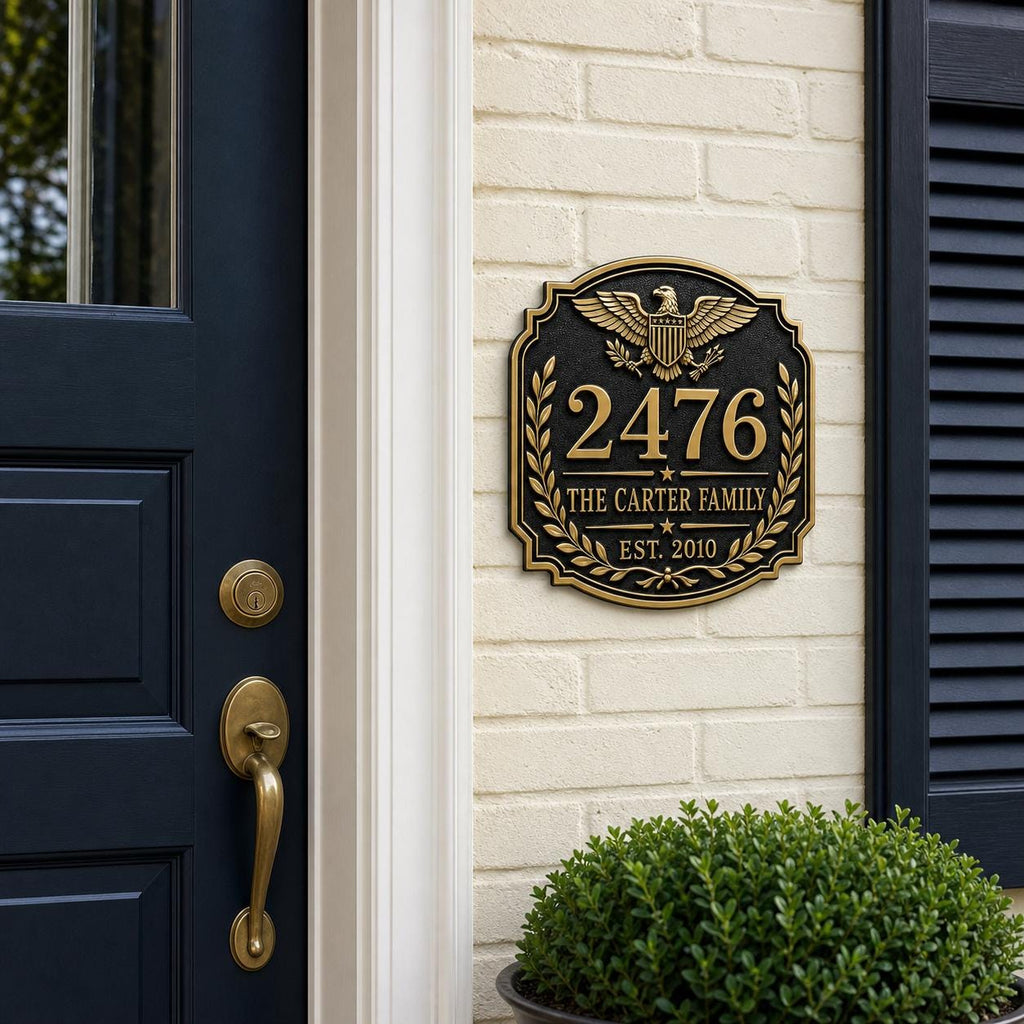 Personalized Address Plaque – Antique Brass Eagle and Laurel