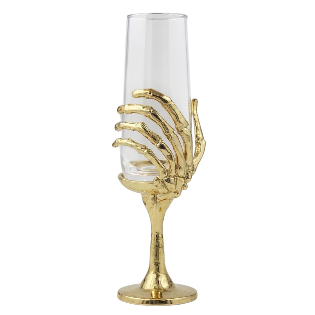 Skeleton Hand Champagne Glasses | Set of 1 or 2 | Cocktail Glasses | Halloween Glasses | Statement Barware | Gold, Silver or Antique Finish