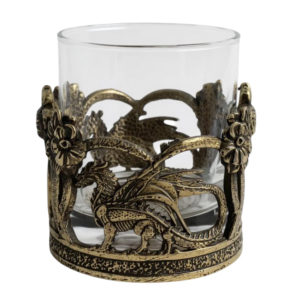 Crown Dragon Whiskey Glasses | Set of 1 or 2 | Juice Glasses | Drinkware | Statement Barware | Gold, Silver or Antique Finish