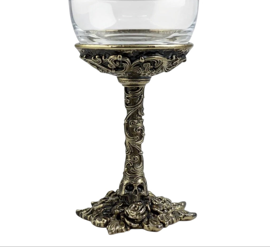 Set of 2/Set of 4 - Gothic Skull & Roses Wine Glasses