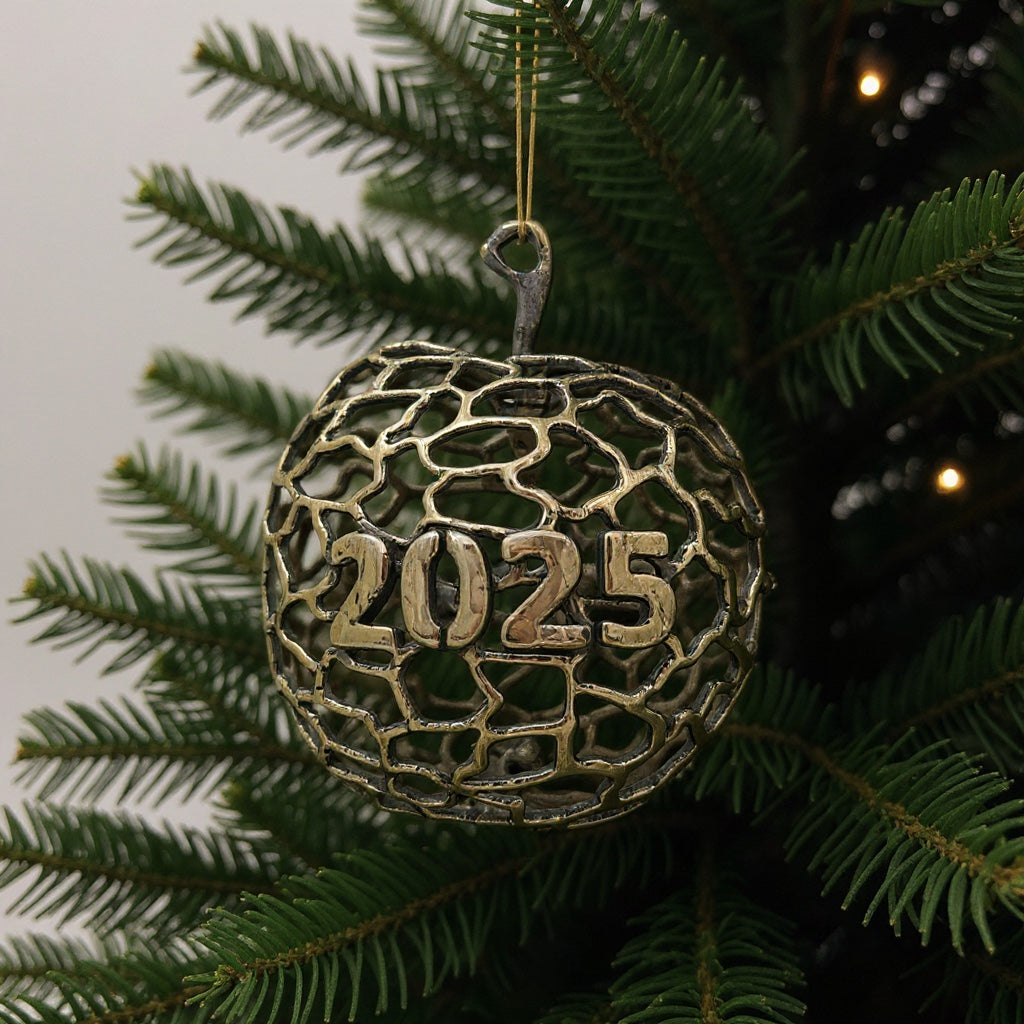 Personalized Apple christmas ornament | antique finish metallic bauble | set of 2 or 4