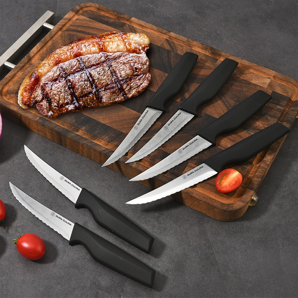 14-Piece Knife Block Set - High Carbon Stainless Steel with Ergonomic Handles, Built-In Sharpener, Black Wood Storage Block - Kitchen Knives at Dealshubindia