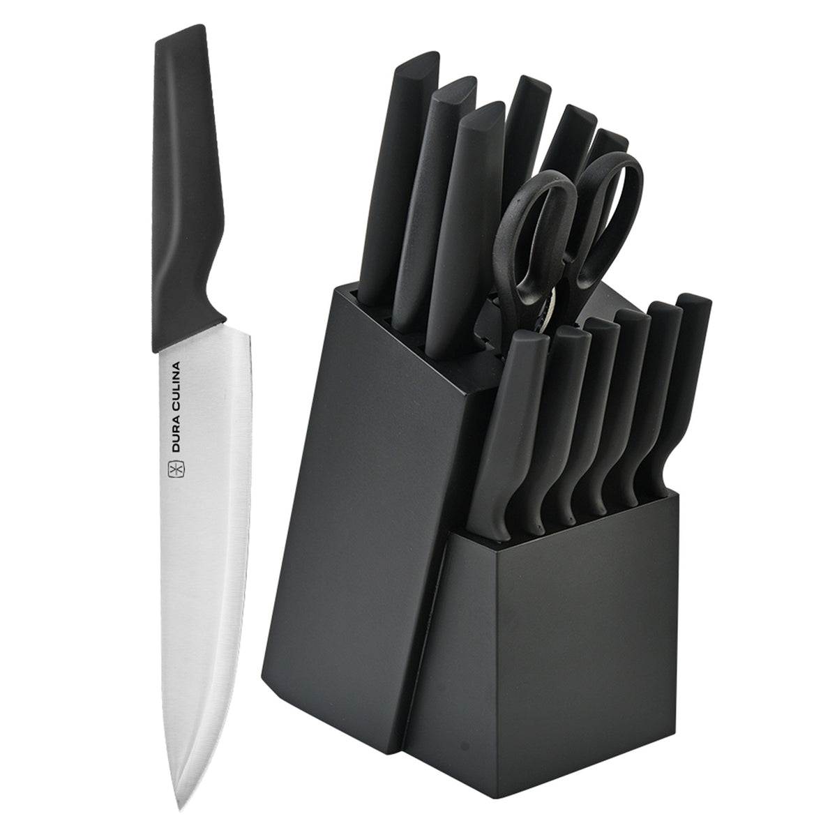 14-Piece Knife Block Set - High Carbon Stainless Steel with Ergonomic Handles, Built-In Sharpener, Black Wood Storage Block - Kitchen Knives at Dealshubindia