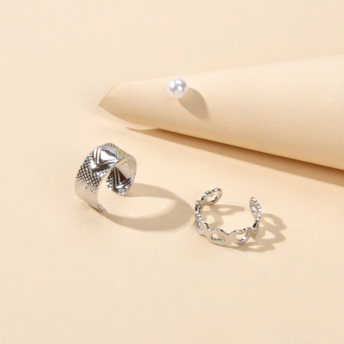 3 pcs Imitation Pearl Stud Gold Silver Hollow out Heart Ear Cuff Cartilage Earrings set