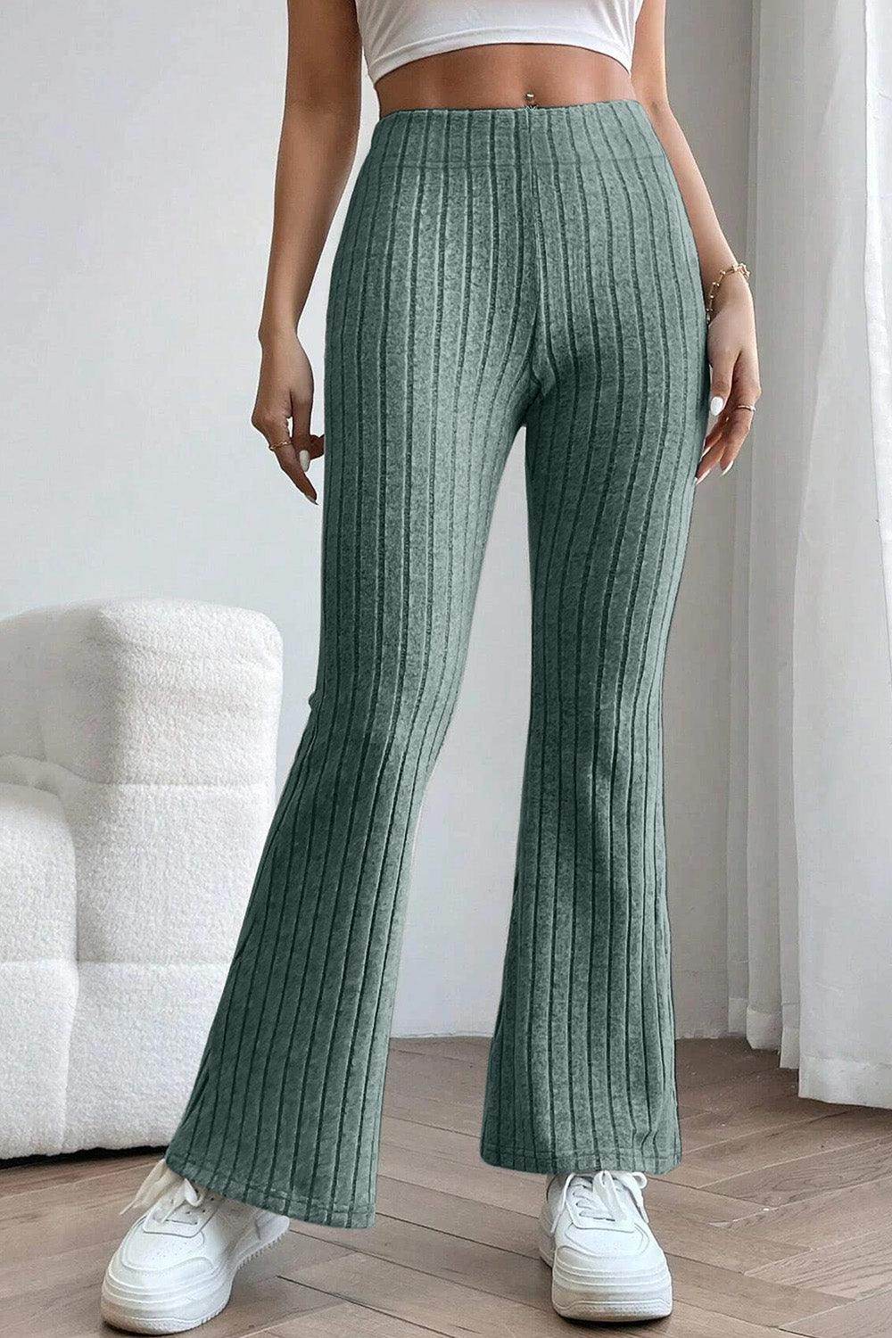 Basic Bae Full Size Ribbed High Waist Flare Pants for Women - n/a at Dealshubindia