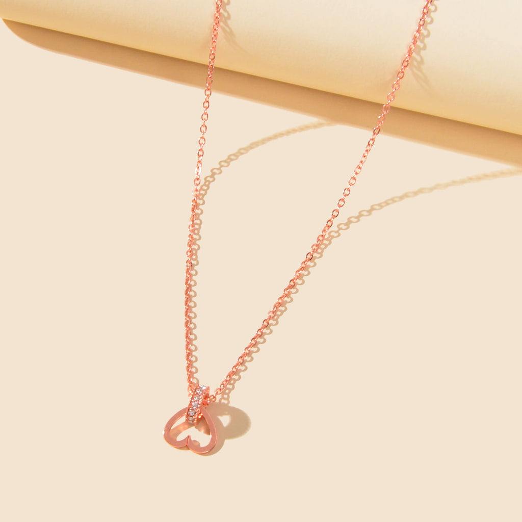Wedding Bridal Jewelry Rosegold Chain Rhinestone Circle Heart Clavicle Necklace