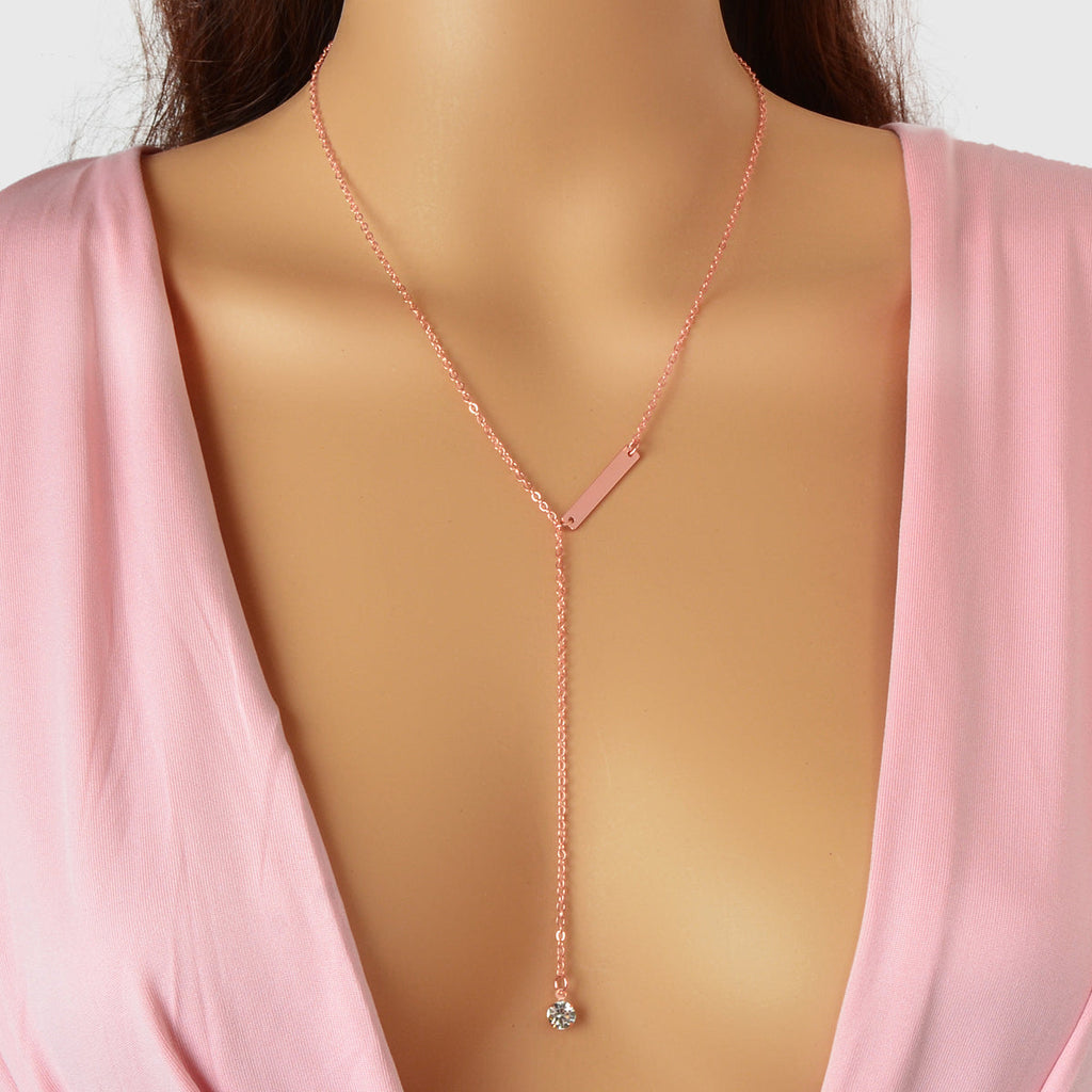 Feelontop Jewellery Silver Chain Rhinestone Fringe Y Necklace Women Accessories