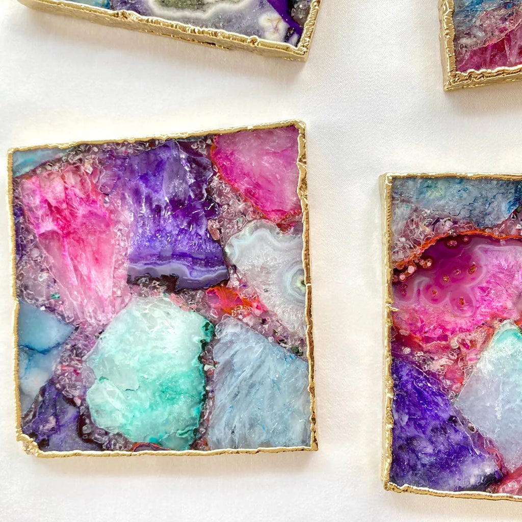 Multicolored Agate Square Coasters – Set of 4