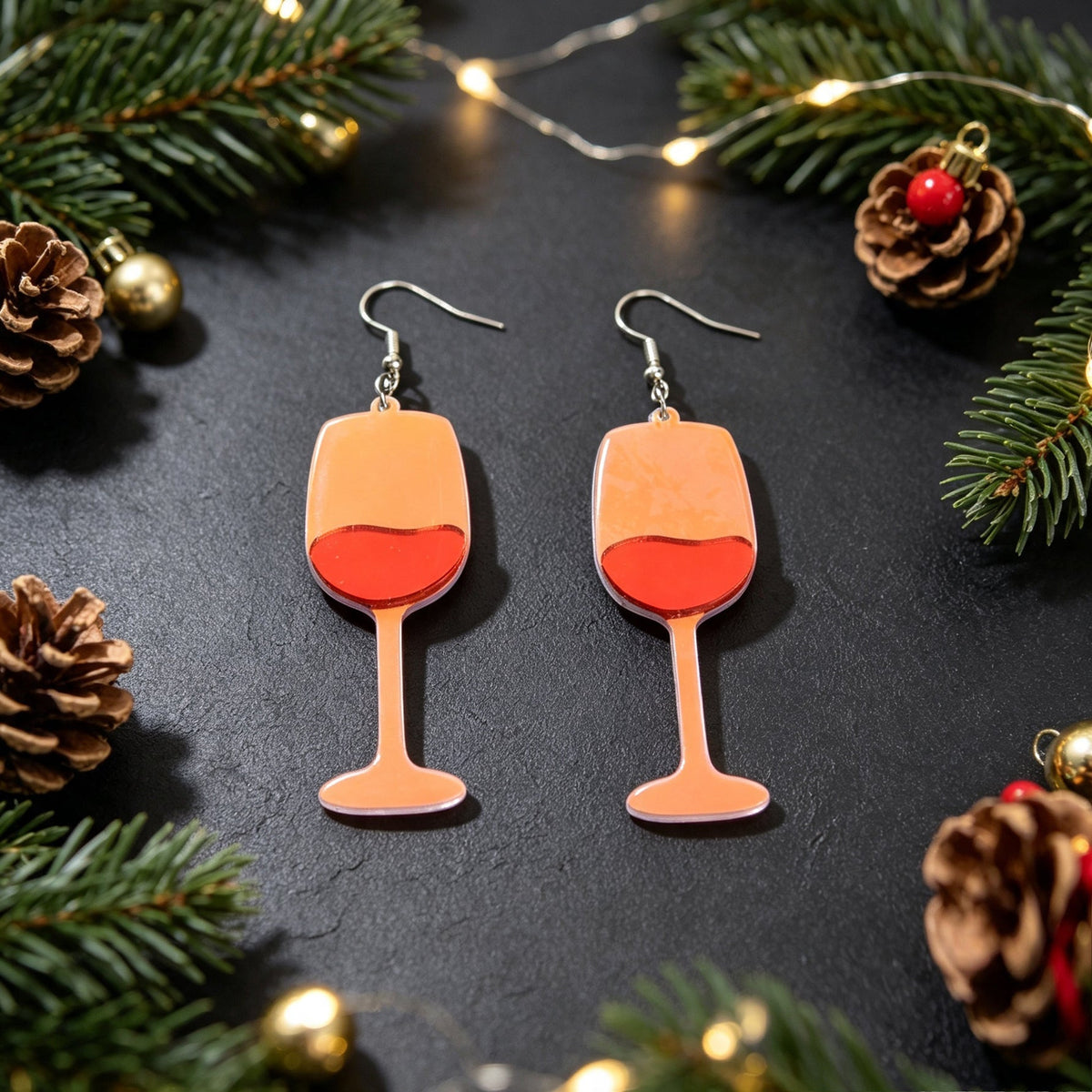 Fun Red Wine Cup Acrylic Dangle Earrings Christmas Party Bar Holiday Jewelry