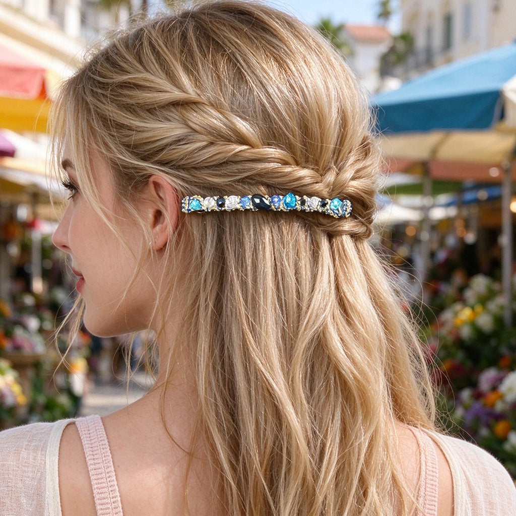 Retro Multicolour Resin Beads Long Hair Clip Beach Vacation Party Hair Accessory