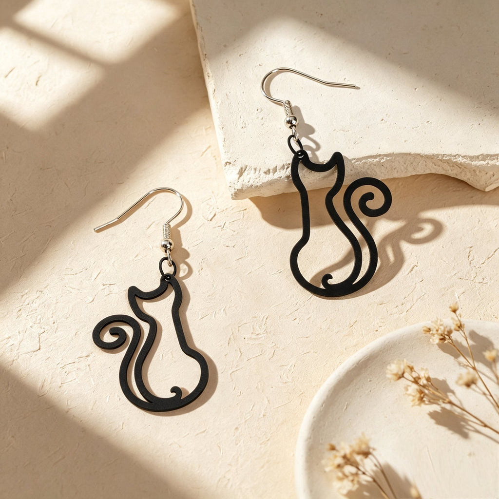 Hollow Cat Dangle Earrings Cute Animal Theme Accessory Minimalist Daily Party Jewelry Gift