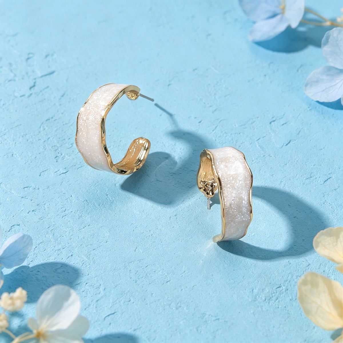 Simple White Enamel C Shape Hoop Stud Earrings Daily Officework Casual Jewelry