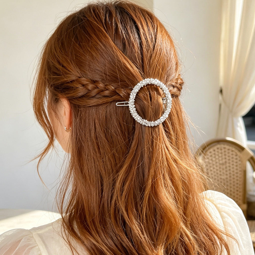 Glamorous Full Rhinestone Circle Hair Clip Elegant Party Dating Hair Accessory