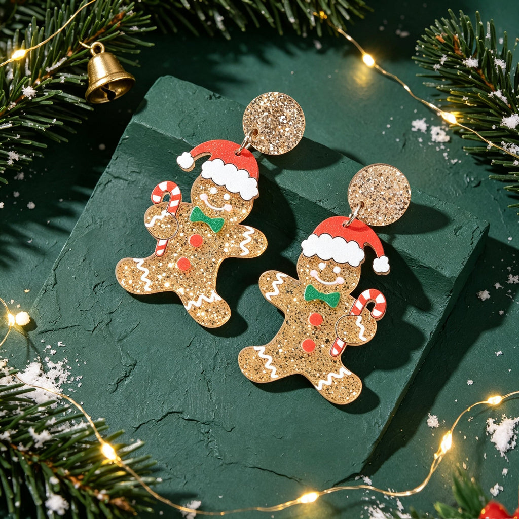 Cute Christmas Gingerbread Man Dangle Earrings Festive Holiday Fun Xmas Jewelry